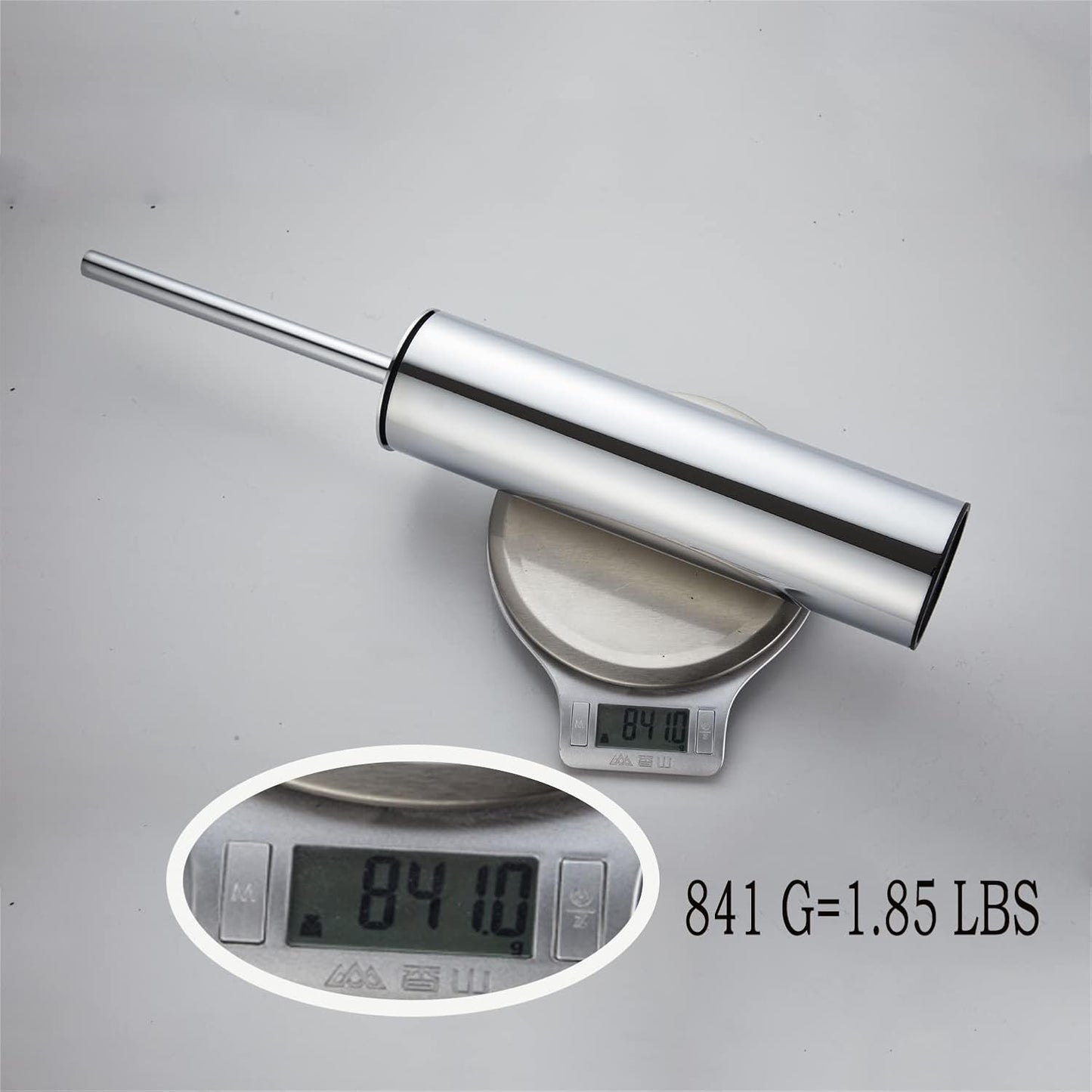 Freestanding Luxury Toilet Brush 304 Stainless Steel Toilet Brush and Holder 19-Inches Tall Round Rust Resistant Anti-Odor and Easy to Clean with Polished Chrome Finished