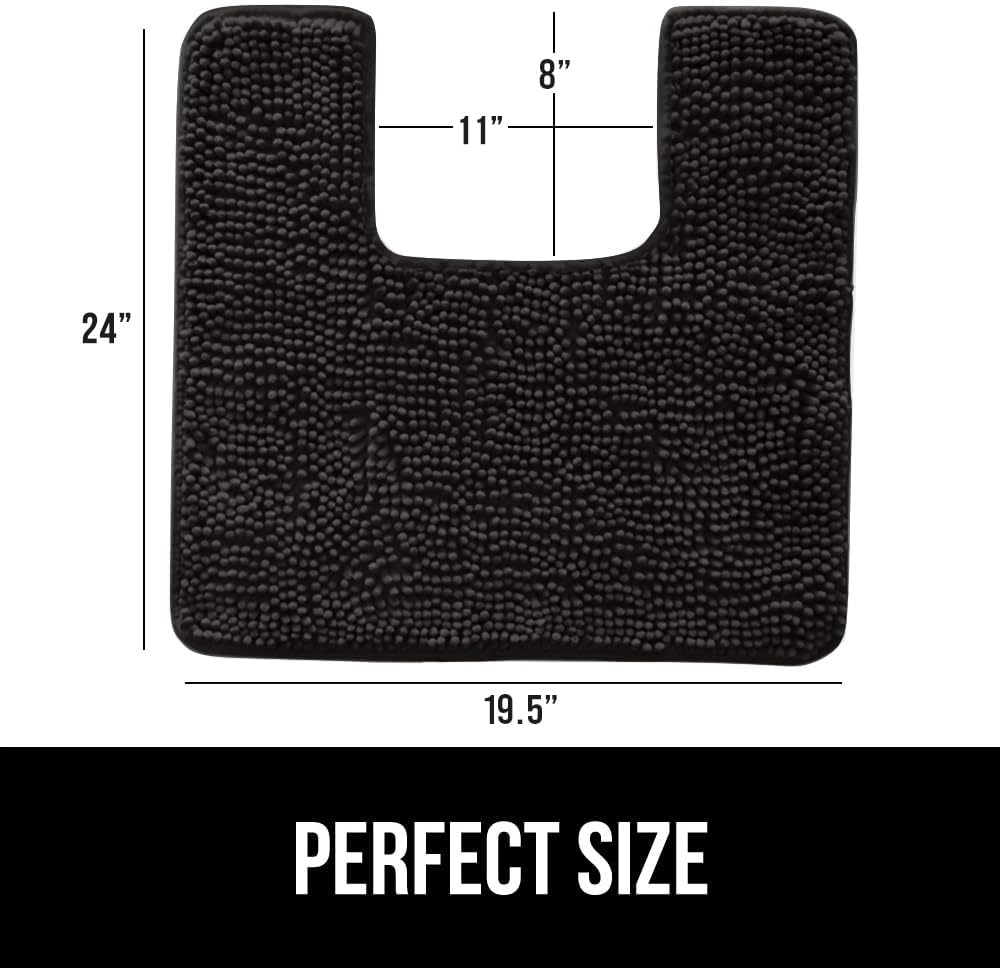 GORILLA GRIP Plush Absorbent Shaggy Chenille Bath Rug Mat for Square Toilet Base with Rubber Backing, Machine Washable Rugs, Soft Microfiber Contour Mats for Toilets, Bathroom Decor, Black