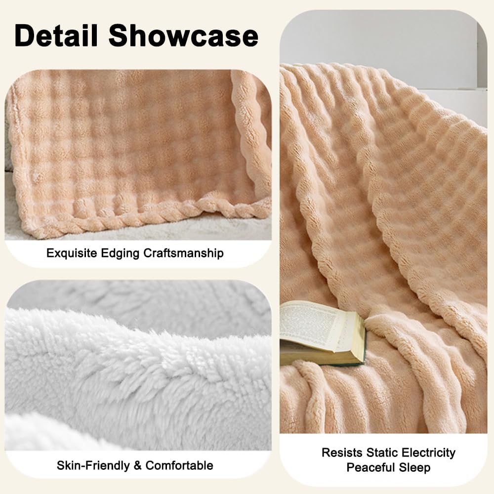 Heated Blanket Throw Blanket,50"x60" Soft Bubble Fleece Fast Heating Electric Blanket,Heating Blanket with 8 Heat Levels 6 Hours Auto-Off Overheat Protection, Grandma Gift,Washable，Apricot Yellow