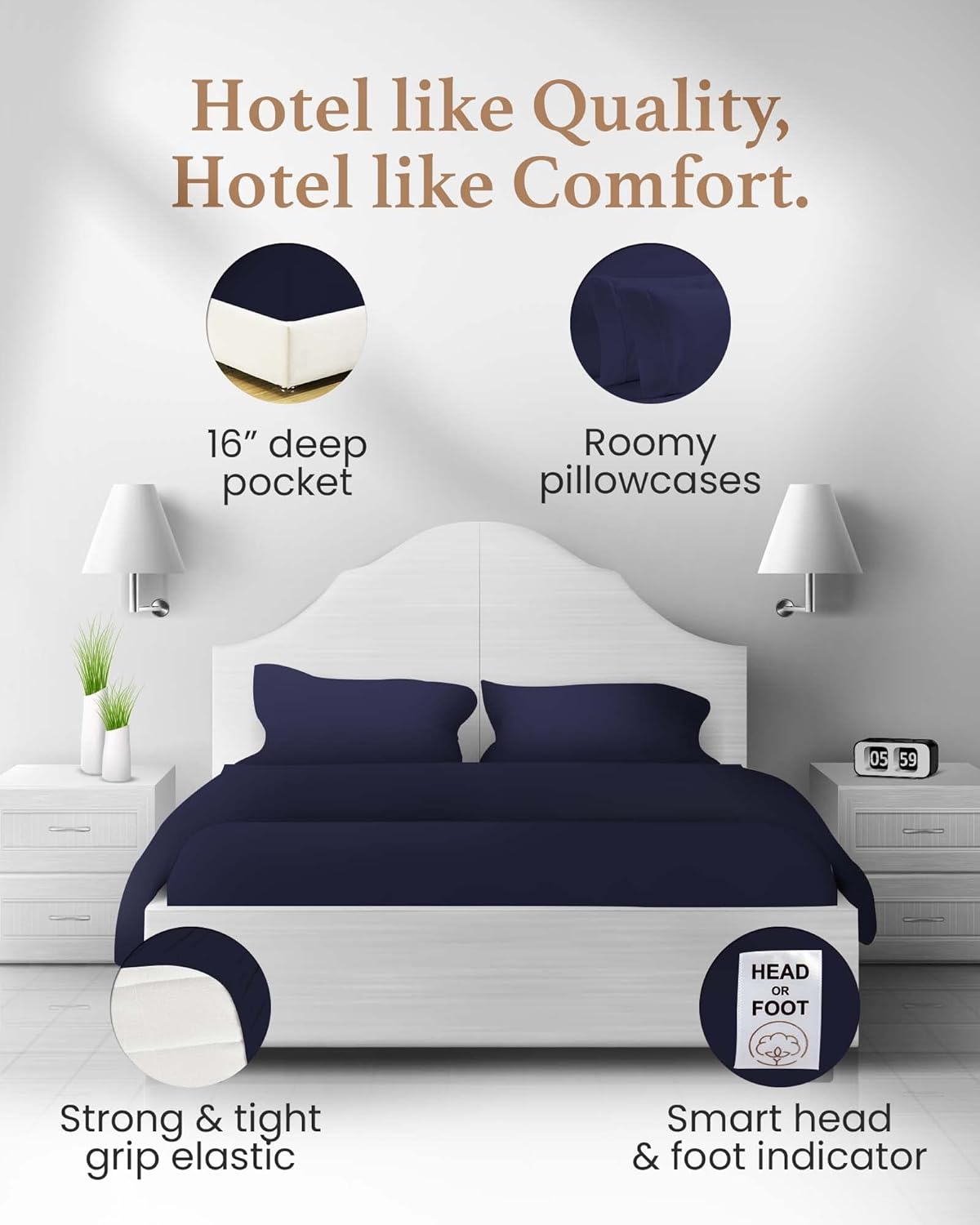 Good Sleep Bedding California King Sheet Sets - 4 Pc Navy Blue Egyptian Cotton - Deep Pocket - Fitted, Flat & 2 Pillow Cases