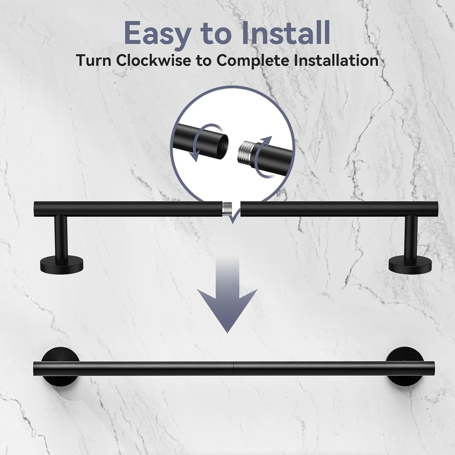 Matte Black Towel Bar, 16 Inch Bathroom Towel Rack, Towel Holder Wall Mounted, Thicken SUS304 Stainless Steel Towel Rod Modern Home Decor (Total Length 18-Inch)