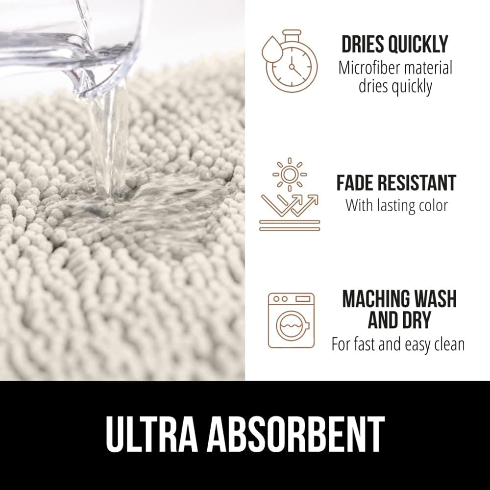 GORILLA GRIP Bath Rug Mat 30x20, Soft Absorbent Chenille, Quick Dry Microfiber Mats, Rubber Backing Washable Shower Floor Rugs, Bathmat Runner, US Designed Bathroom Home Decor Accessories Ivory Cream