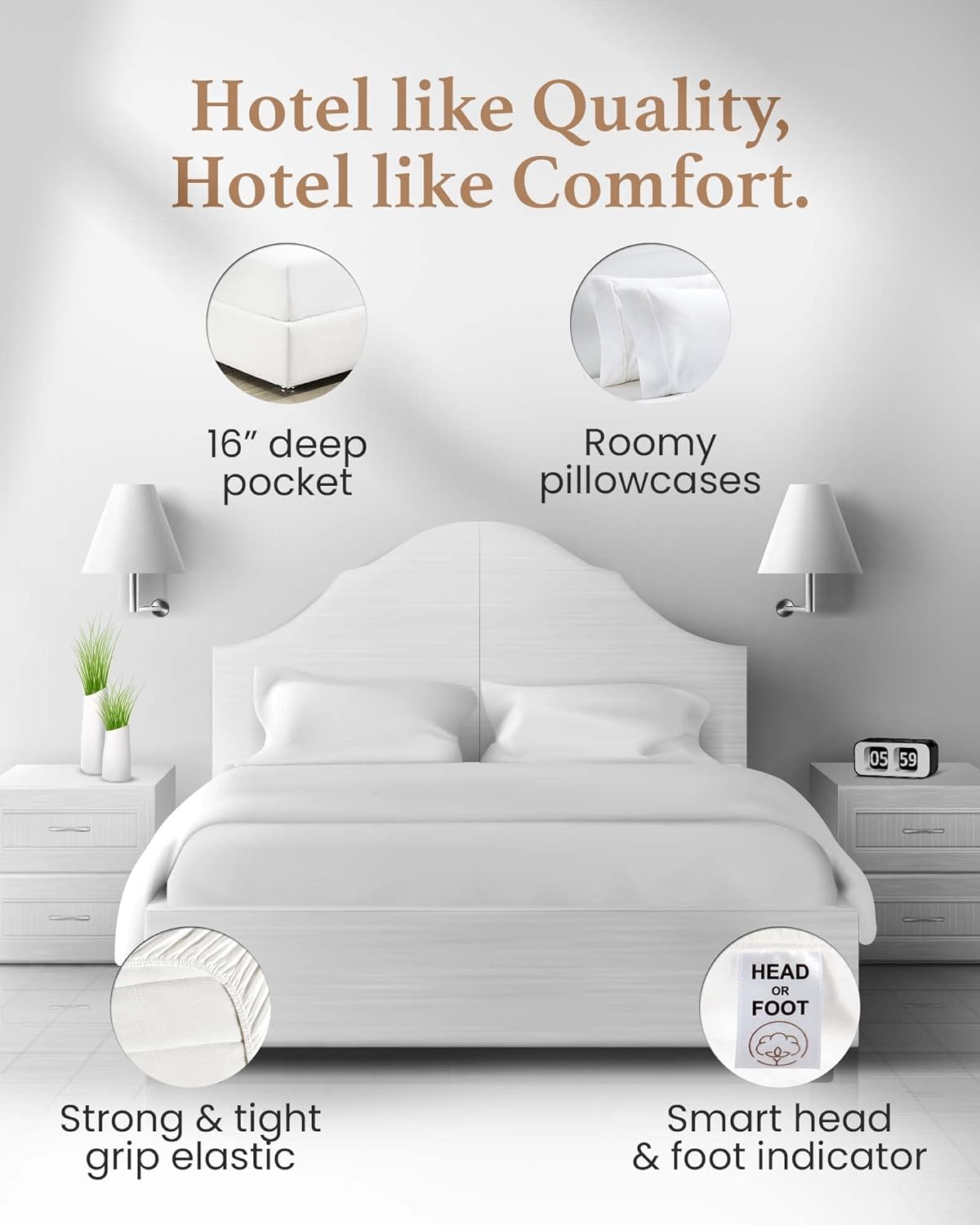 Good Sleep Bedding 100% Egyptian Cotton Sheets Queen Size - 4 Pc Queen Sheet Set, Sateen Weave, Bed Sheets, 16" Deep Pocket Sheets - White