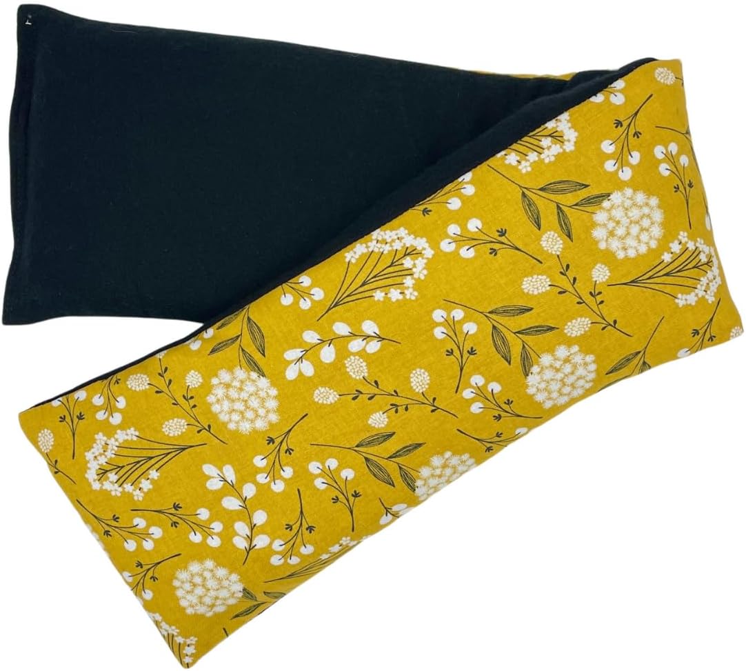 Microwave Heating Pad for Neck Shoulders, Heated Wrap, Hot Cold Pack, Flax Seed, Scented Unscented, Reusable Moist Heat Therapy, Microwavable Bean Bag, 5" x 23" (Mustard Floral, Lavender & Chamomile)