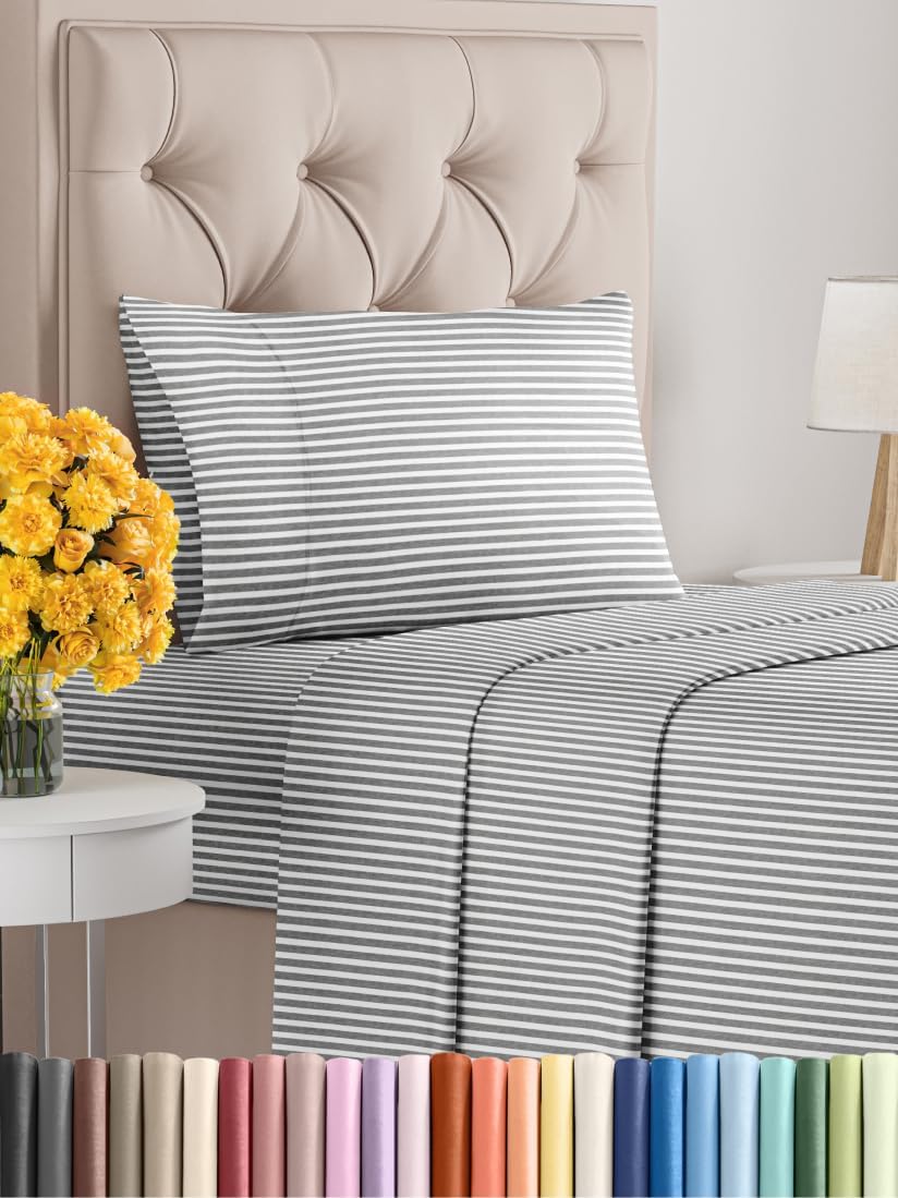 Twin XL Size 3-Piece Sheet Set - Extra Soft, Breathable & Cooling - Hotel Luxury Durable Bed Sheets - Deep Pockets, Easy-Fit & Wrinkle-Free - Grey Stripes Oeko-Tex