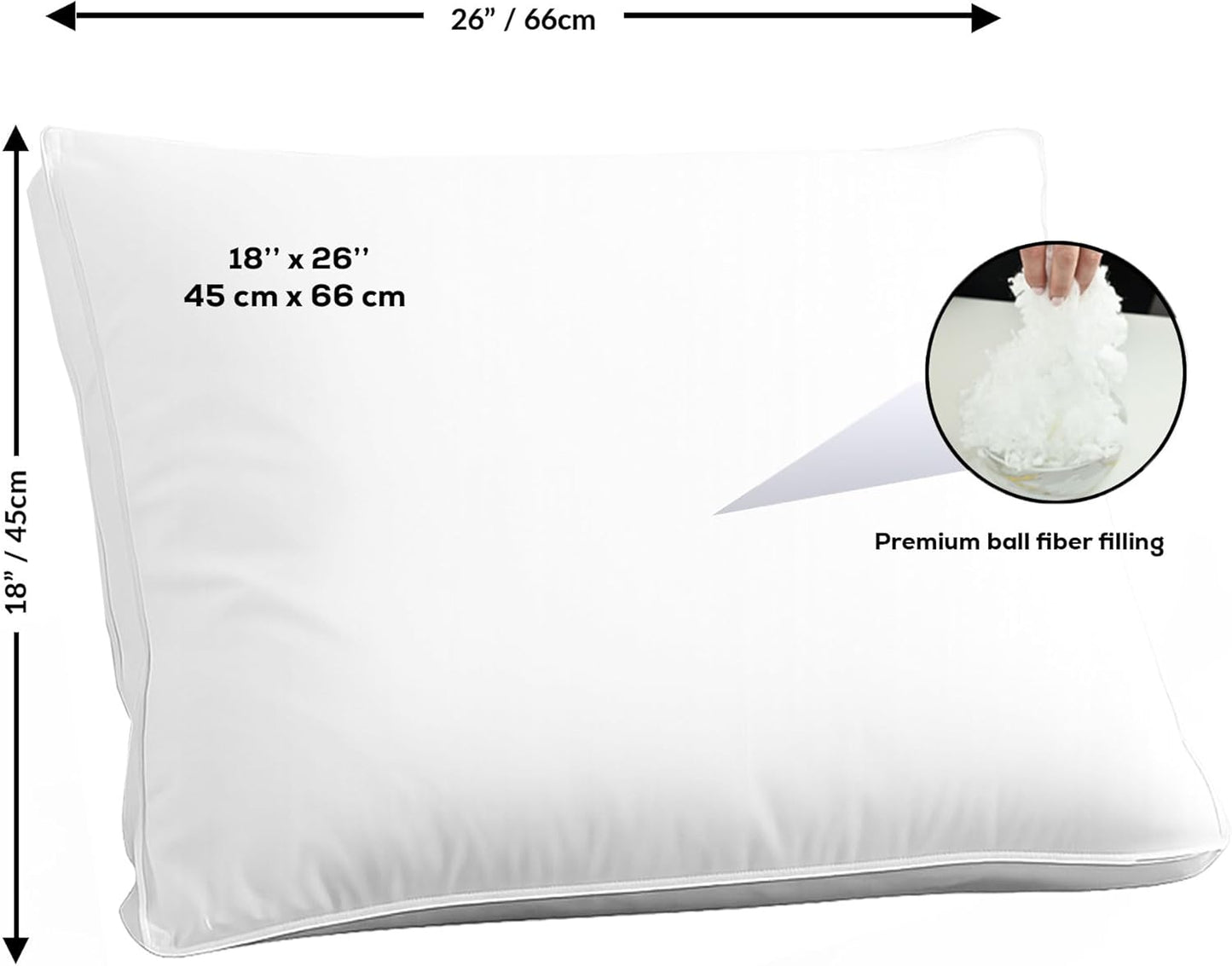 GOLD TEXTILES Pillows Queen Size Set of 2 (18x26 Inches)- Gusseted Hotel Quality Medium Firm Pillow - Plush Fiber Filling for Back & Side Sleeper, Easycare (White, 18x26)