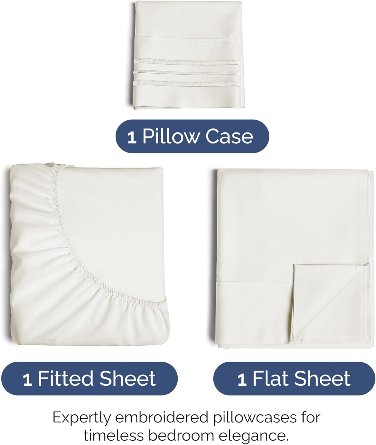 Twin Size 3 Piece Sheet Set - Extra Soft, Breathable & Cooling - Hotel Luxury Durable Bed Sheets for Women & Men - Deep Pockets, Easy-Fit & Wrinkle-Free - Antique White Oeko-Tex