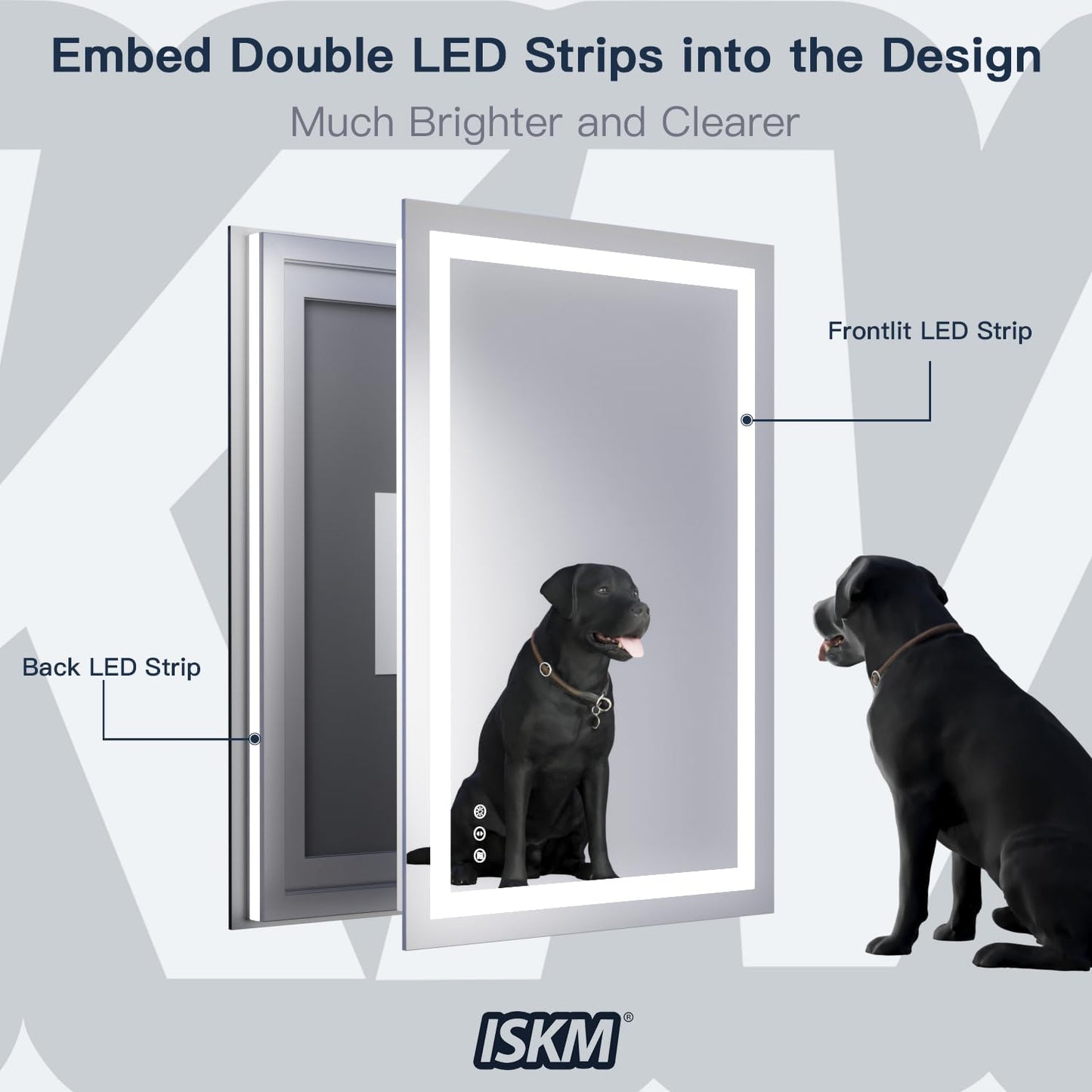 ISKM 48'' x 32'' LED Mirror for Bathroom Lighted Vanity Mirror for Wall Front Lights + Backlit LED Bathroom Mirror Anti-Fog Tempered Glass ETL Listed