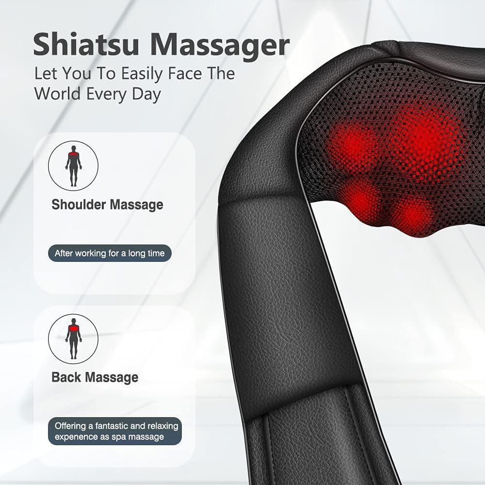 Neck Massager Back Massage with Heat,Shiatsu Shoulder Massager for Neck,Back,Shoulder,Foot and Leg Muscle Relax,Electric Deep Tissue 3D Kneading Massager,for Women Men Mom Dad