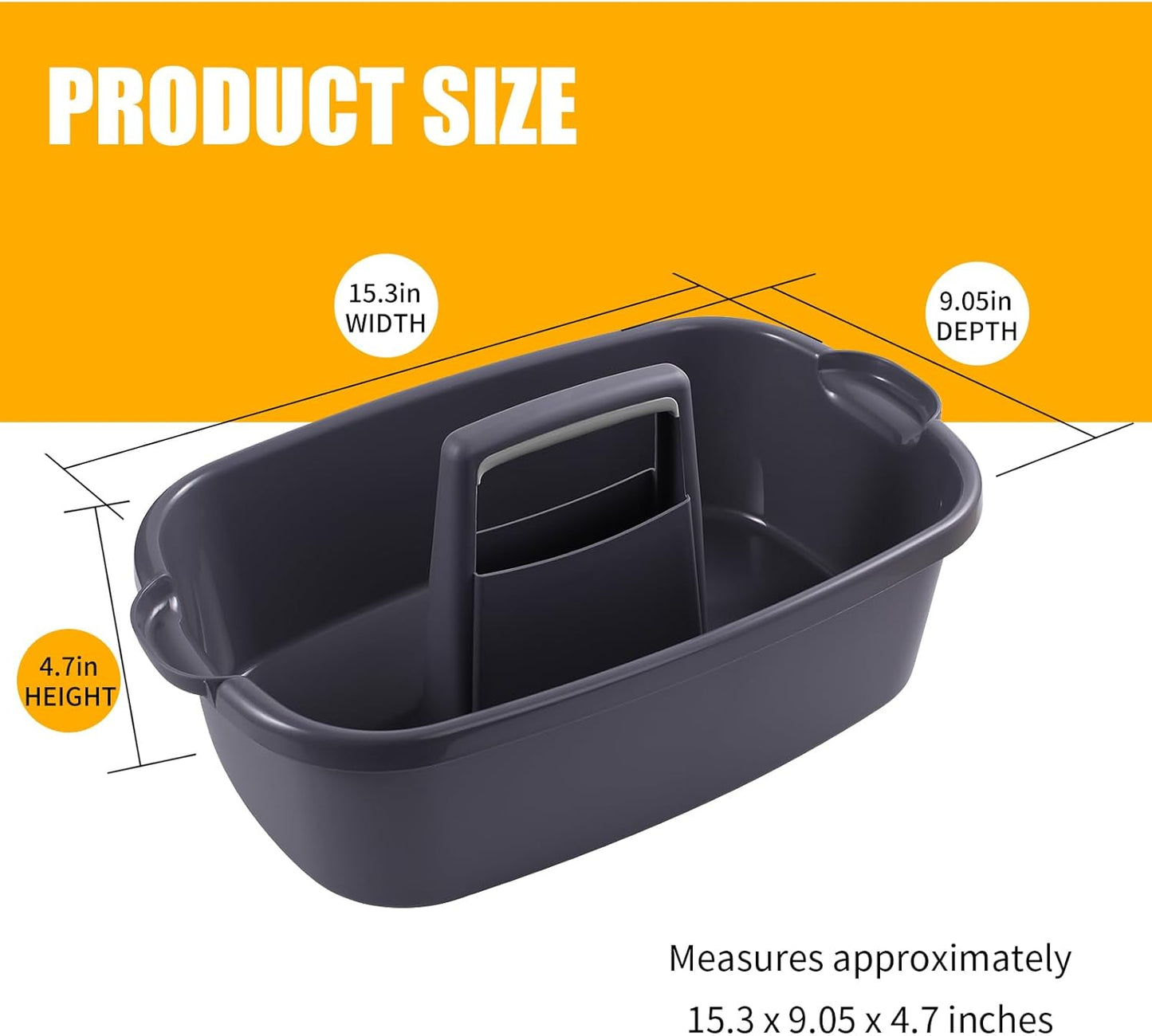 2-Pack Large Gray Cleaning Caddy for Cleaning Supplies with Handle - Portable Plastic Tote Organizer for Shower, Bathroom, Kitchen, Under Sink Storage