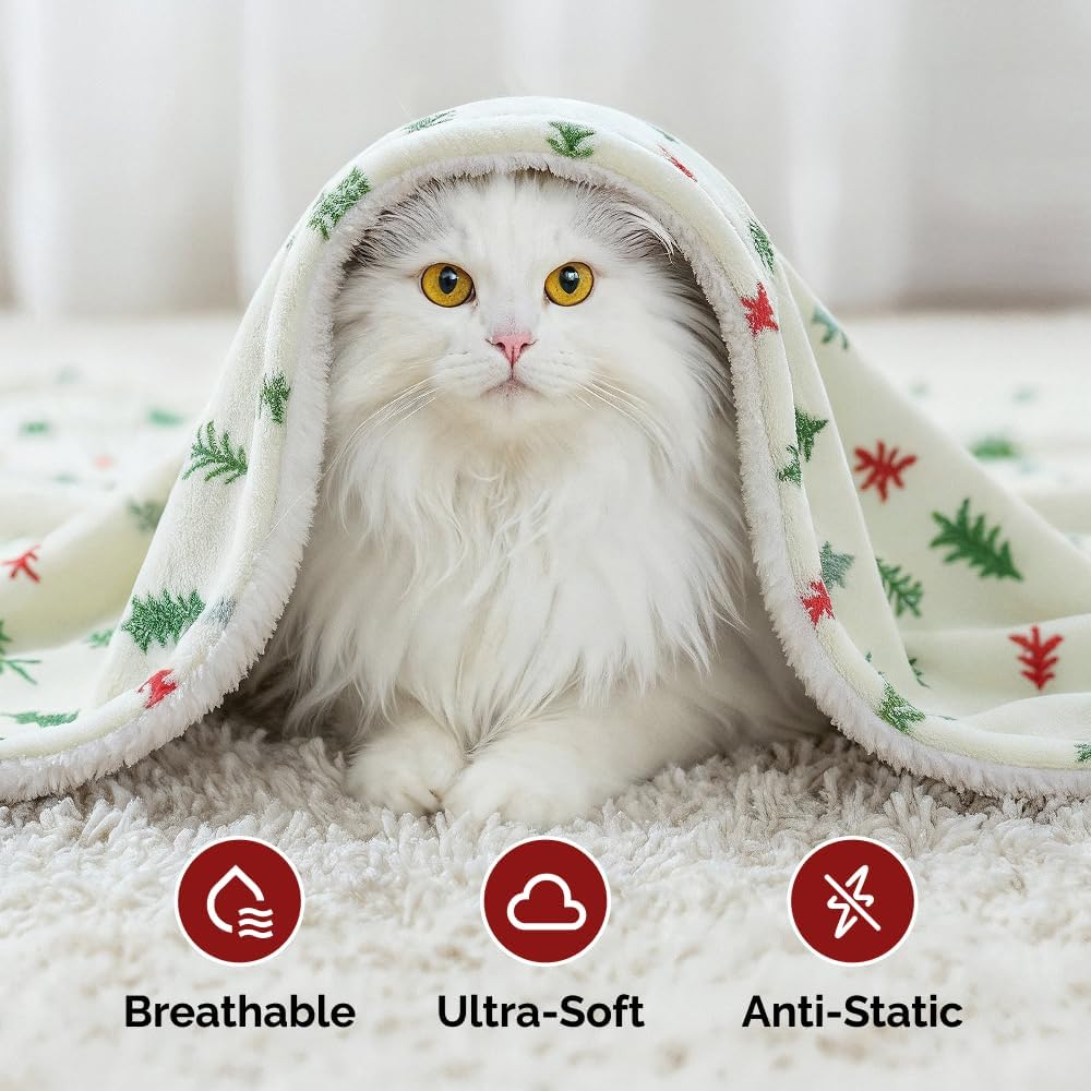 Christmas Sherpa Blanket Throw Size - Reversible Sherpa Fleece Blanket - Super Soft Double Sided Throw for Bed, Sofa, Couch - Thick, Warm, Cozy & Plush - Xmas Winter Bedding - Christmas Trees, 50x60