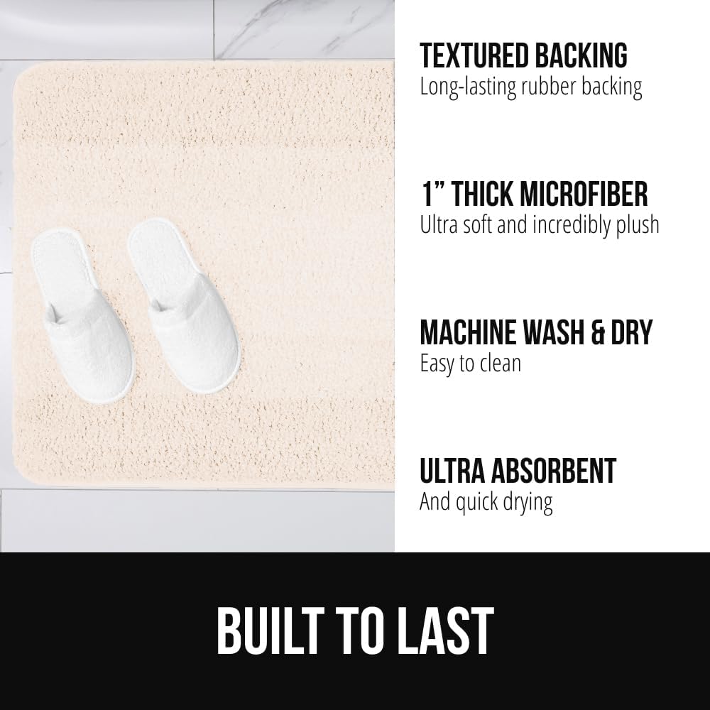 GORILLA GRIP Ultra Soft Plush Bathroom Rugs with Textured Rubber Backing, Absorbent Quick Dry Bath Mat, Machine Washable Shower Mats, Home Décor Accessories Bathmat Rug Essentials, 24 x 16 Ivory