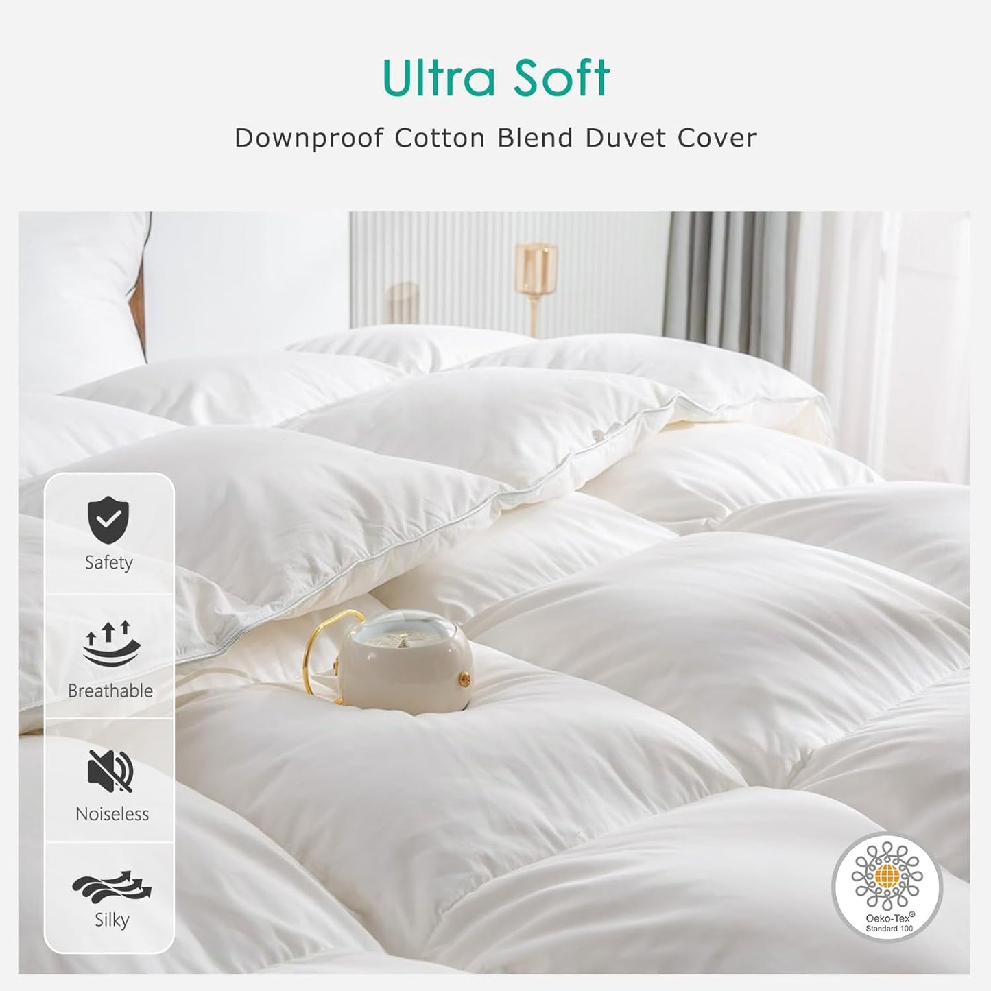 APSMILE Premium Down Feather Fibers Comforter King Size, All Season Duvet Insert King with 8 Corner Tabs, Ultra Soft Poly-Cotton Cover Down Feather Fibers Comforter (White, 106 * 90")