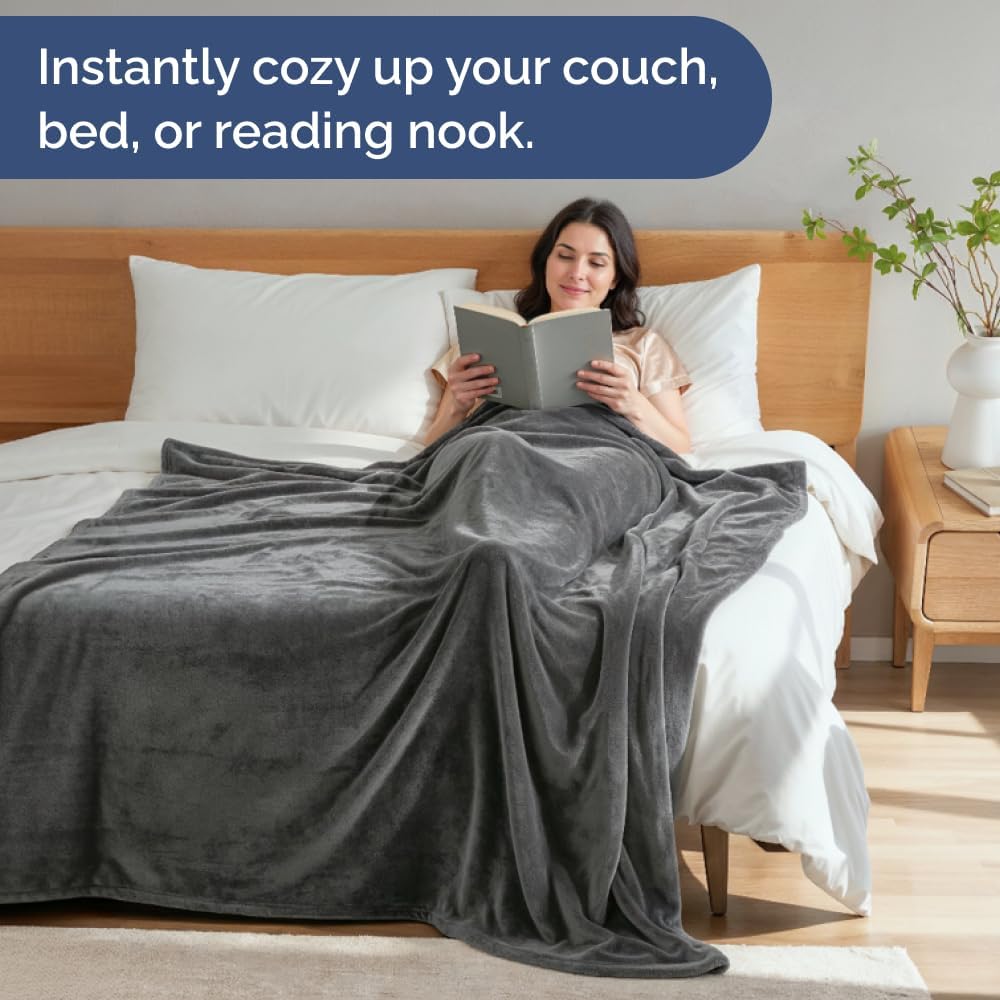 Ultra Soft Fleece Blanket Throw Size - Flannel Fleece Luxury Throw Blanket - Lightweight for Couch Bed Chair - Thick, Warm and Breathable - All Season Cozy Anti-Static Microplush Bedding, Dark Grey
