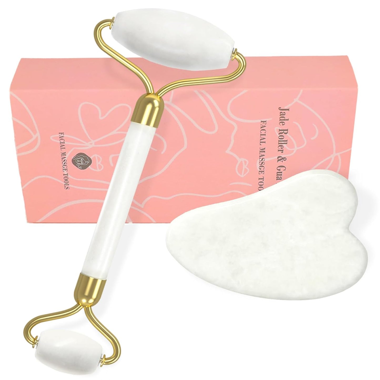 Gua Sha Facial Massage Tool & Jade Roller Set, Facial Massager for Face, Neck, Back, Arms, Legs, Eye,SPA Gifts for Women Gua Sha Facial Massager Reduce Puffiness and Improve Wrinkles