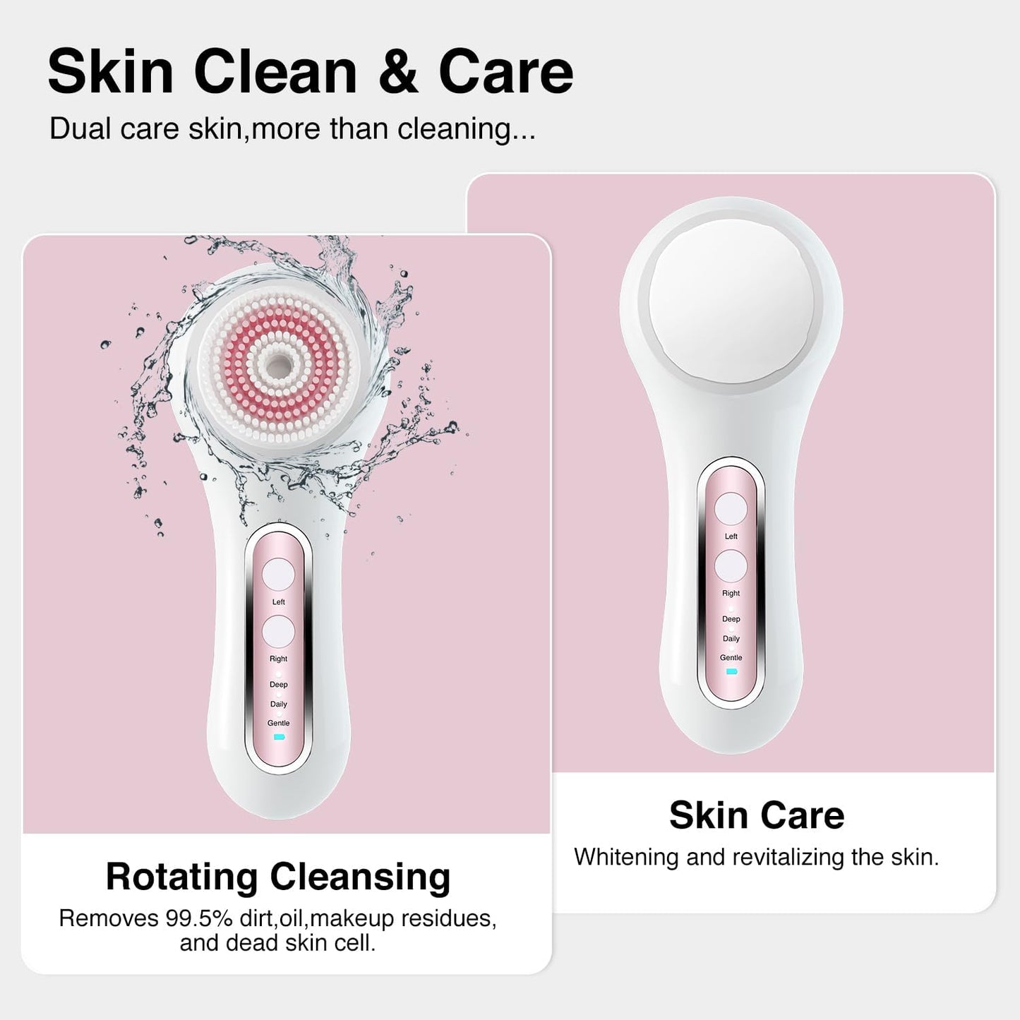 Face Scrubber Exfoliator, Rechargeable Facial Cleansing Brush with 2-Way Rotation & 3 Modes, 30-Day Runtime, 5 Brush Heads for SPA-Level Care, IPX7 Waterproof, Deep Cleaning for All Skin Types