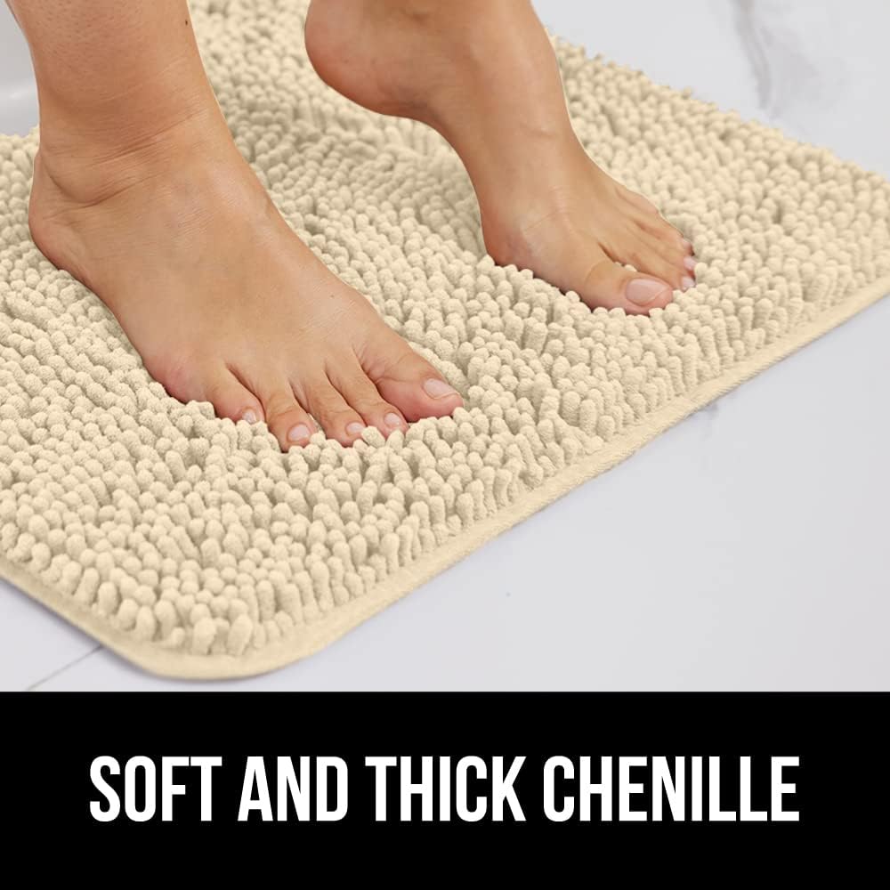 GORILLA GRIP Bath Rug Mat 30x20, Thick Soft Absorbent Chenille, Quick Dry Microfiber Mats, Rubber Backing Washable Shower Floor Rugs, Bathmat Runner, US Designed Bathroom Home Decor Accessories Sand