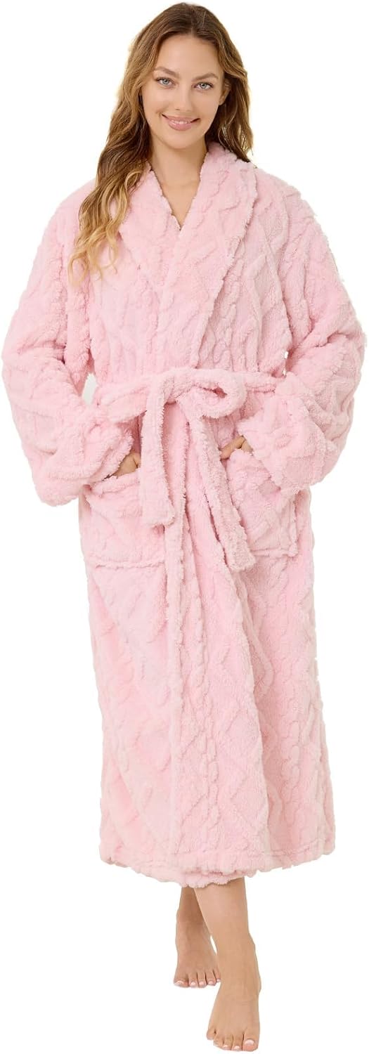 MIZZEO Microfiber Robes for Women, Cozy Soft Warm Plush Women Robe Plush Long Bathrobe