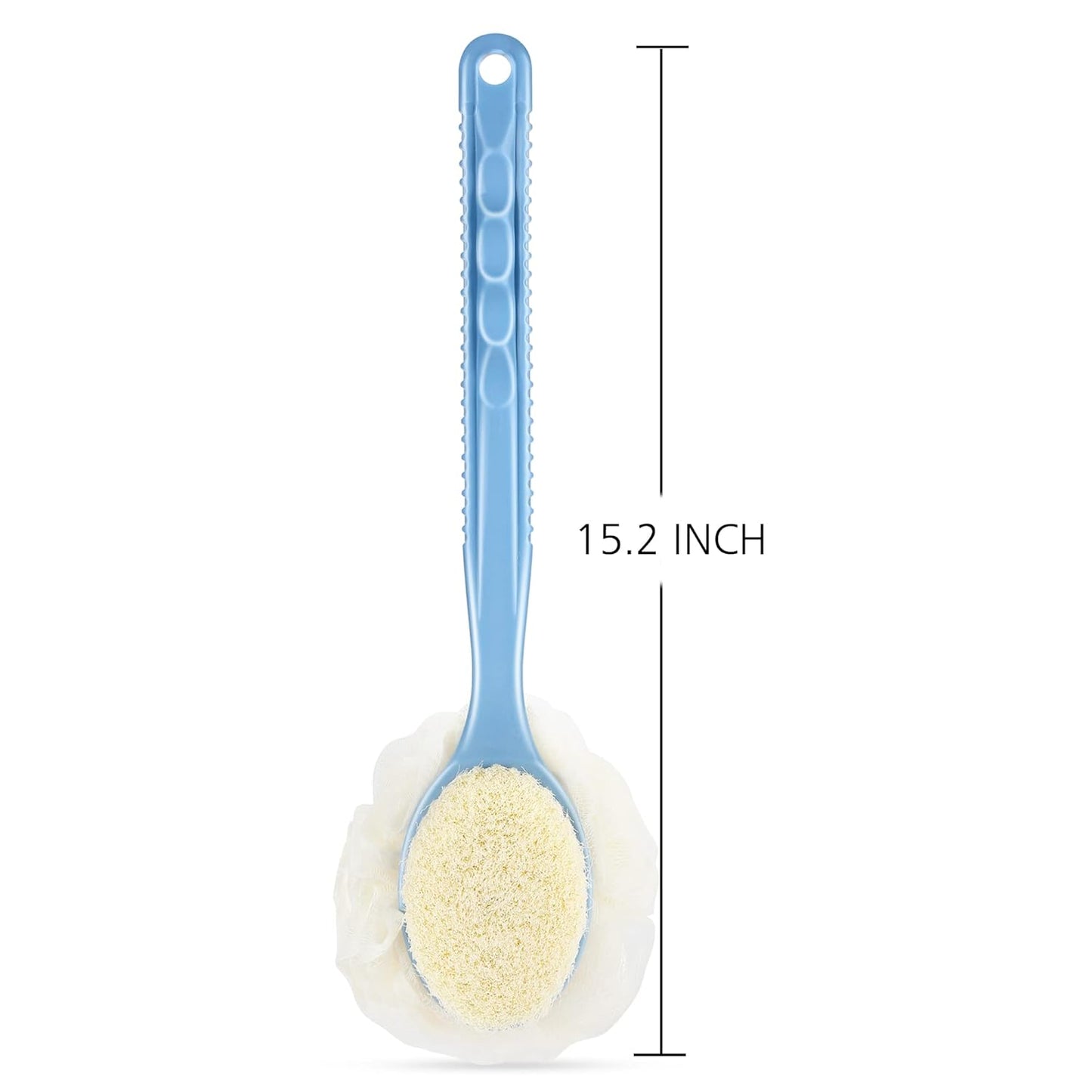 Shower Body Brush with Bristles and Loofah,Back Scrubber Bath Mesh Sponge with Curved Long Handle for Skin Exfoliating Bath, Massage Bristles Suitable for Wet or Dry, Men and Women (Black)