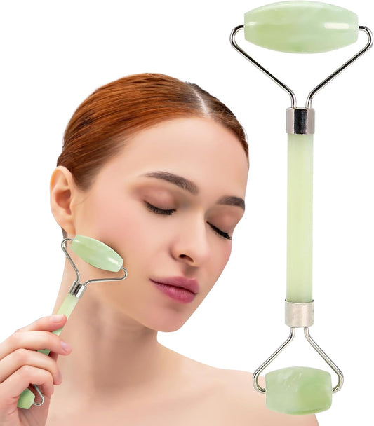 Jade Roller - Face Roller - Gua Sha Facial Tools, Jade Rollers for Face, Skin Care Kit for Men Women, Guasha Tools for Faces, Facial Care Reduces Under-Eye Puffiness and Dark Circles