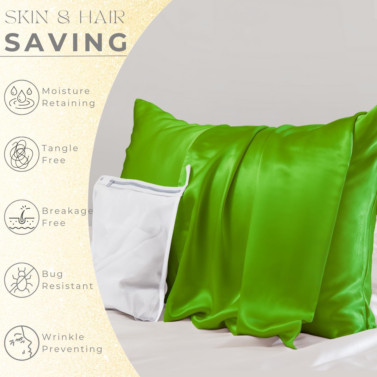PROMEED Grade 6A+ Silk Toddler Pillow Case 13x18, Both Sides Premium Natural 23 Momme Mulberry Silk Pillowcase with Zipper, Free Laundry Bag (1pc, Green)