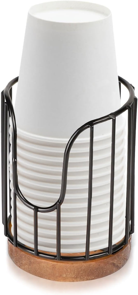1PCS Rural Style Bathroom Cup Dispenser, Small Disposable Paper Cup Holder, 3oz Disposable Mouthwash Cup Storage Rack, Iron Bathroom Organizer