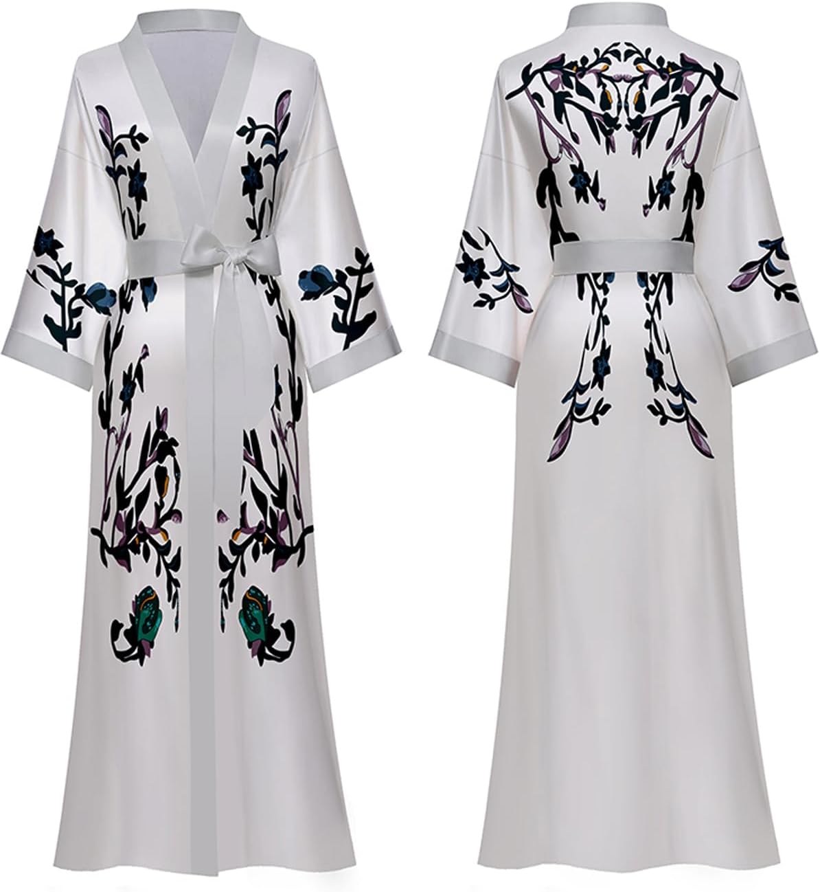 Silk Satin Robe for Women Long Japanese Kimono Robe Lightweight Soft Bathrobe Floral Luxury Dressing Gown