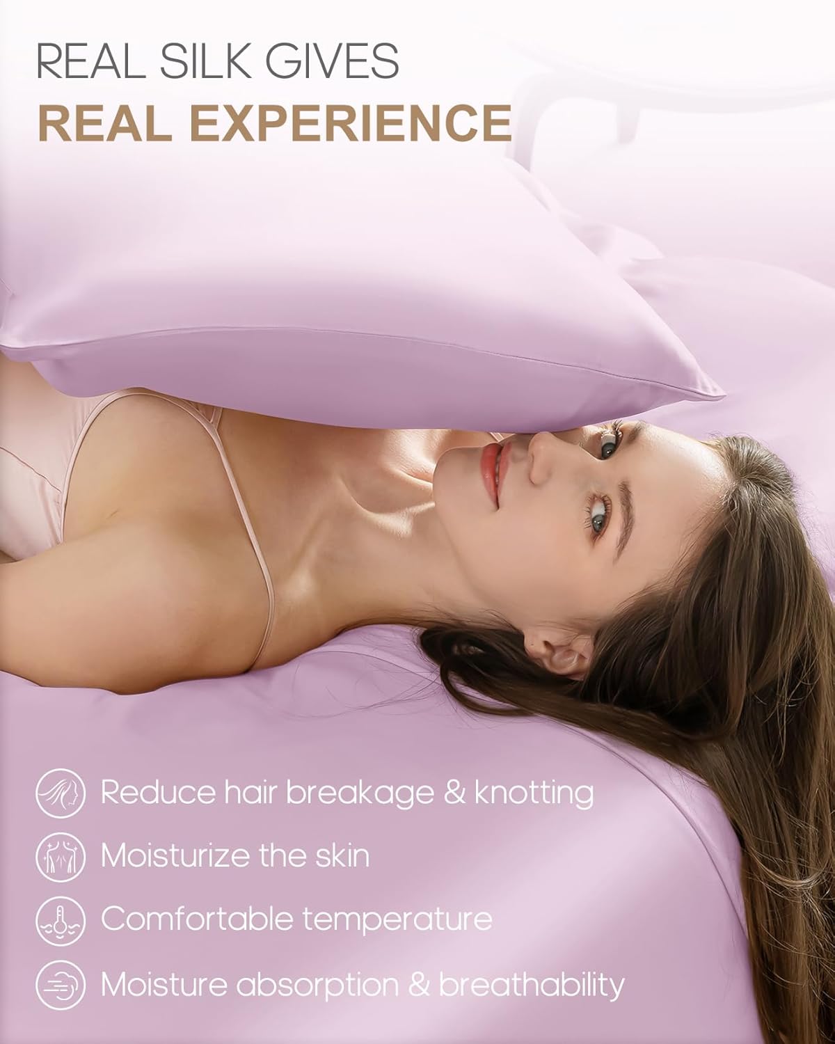 THXSILK 100% Mulberry Silk Pillowcase for Hair and Skin, Grade 6A+ Mulberry Silk Pillow Case 22 Momme, Hypoallergenic Pillow Case Cover with Zipper, 1pc (Queen 20"x30", Light Purple)