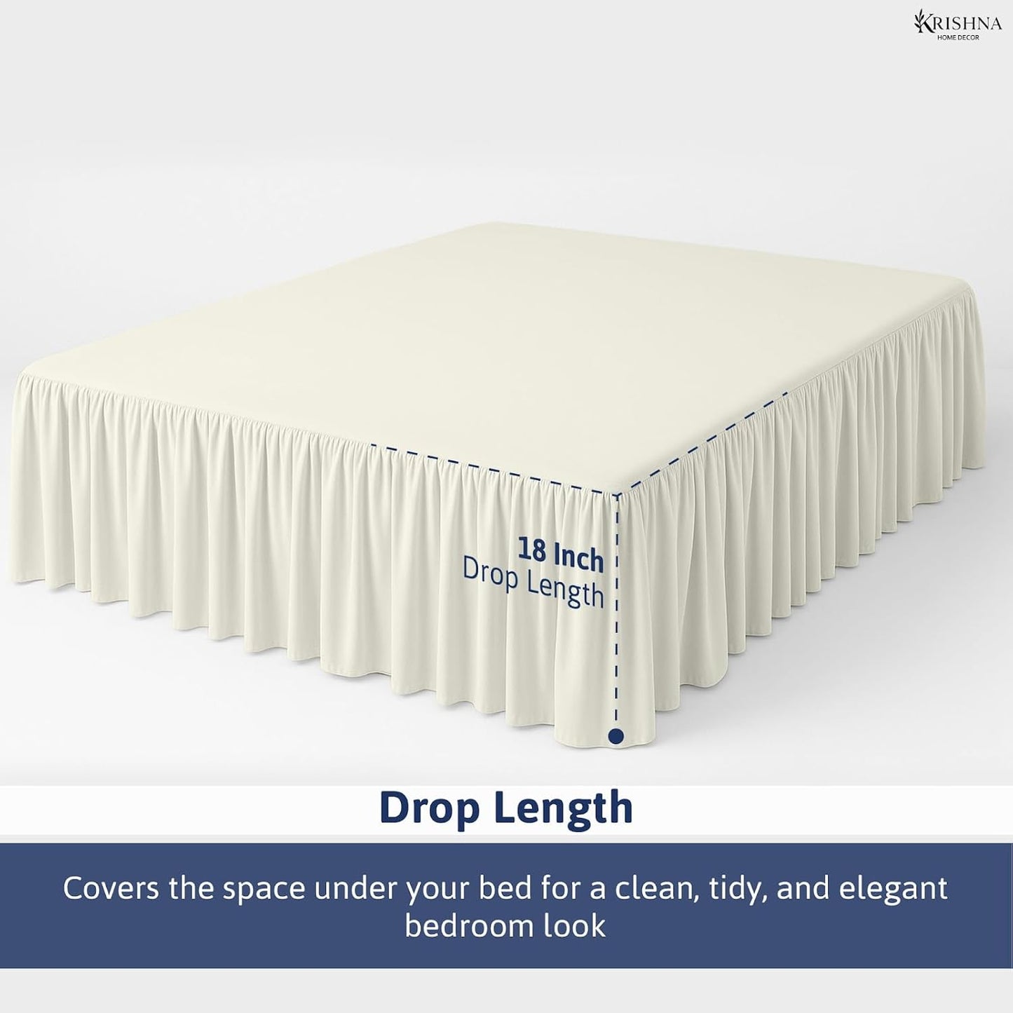 KRISHNA Ruffled Bed Skirt with Split Corners King, 100% Microfiber Hotel Quality, 18 Inch Drop Dust Ruffle Gathered Bedskirt with Platform, 78" x 80", Ivory