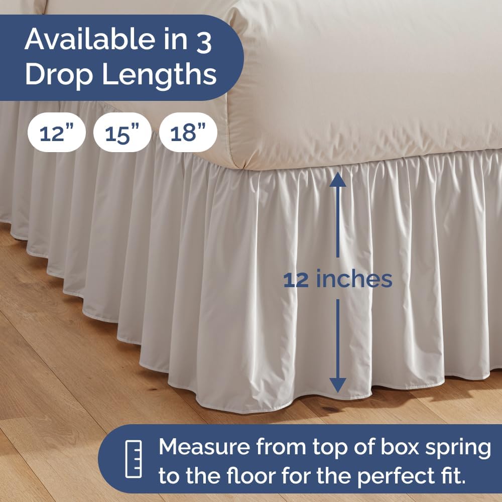 Bedskirt Queen Size Ruffle - 12 inch Drop Dust Ruffle Bed Skirt with Platform - Soft, Easy Fit, Premium Hotel Quality - Wrinkle, Fade & Shrink Resistant - for Women, Men, Kids and Teens - Light Grey