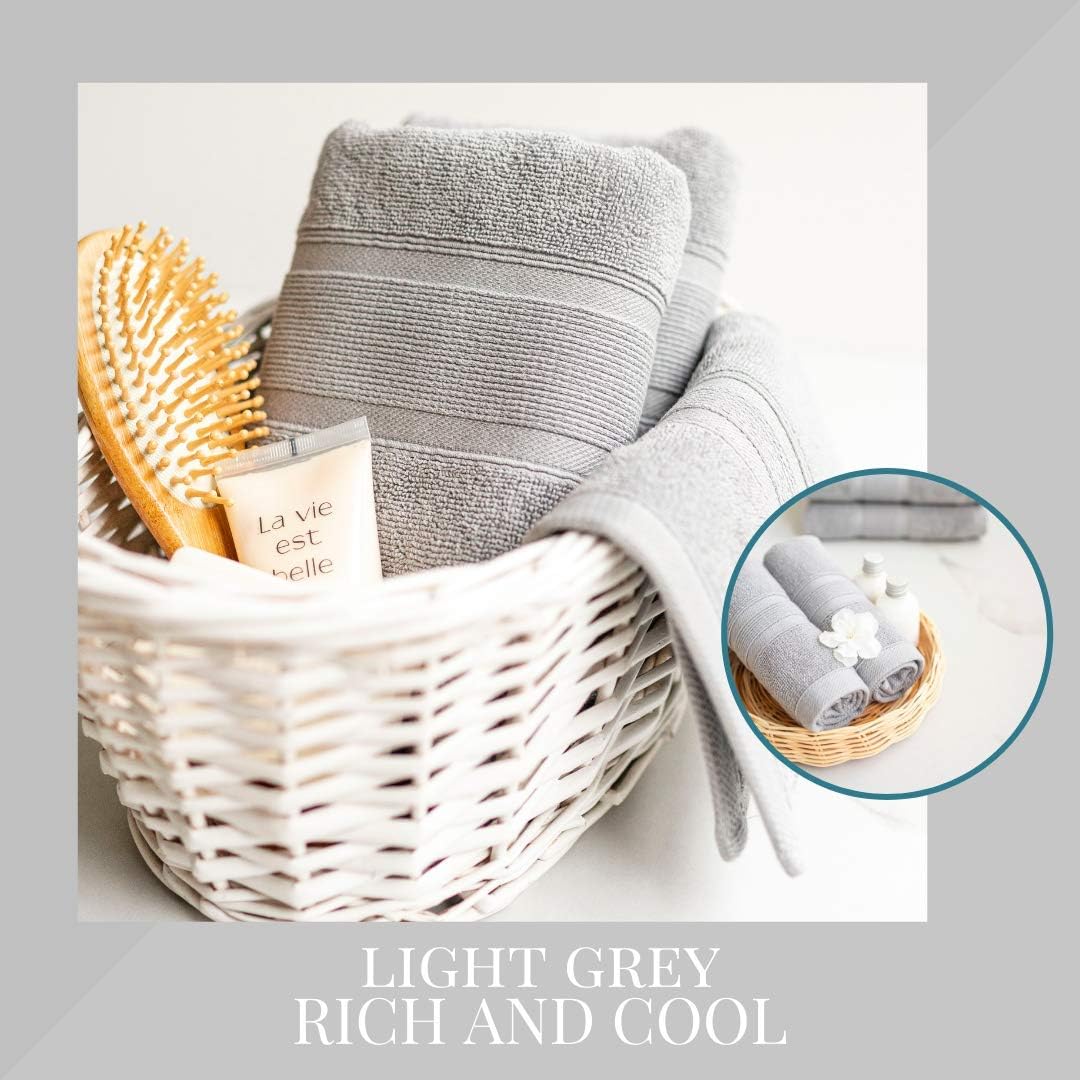Luzia 8 Piece Bathroom Towel Set - 100% Turkish Cotton, Premium Quality - 2 Bath Towels 2 Hand Towels and 4 Washcloths (Light Grey)