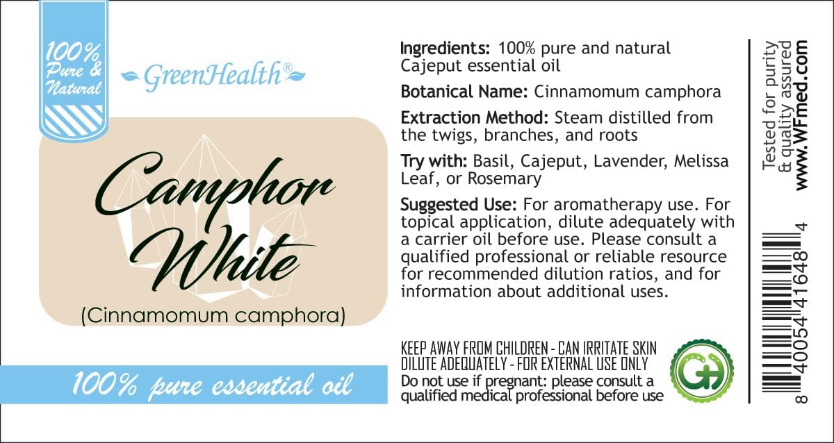 Camphor White Essential Oil - 128 fl oz (1 Gallon) Plastic Bottle w/Cap - 100% Pure Essential Oil by GreenHealth