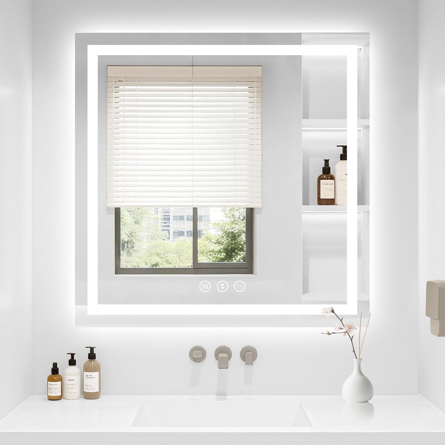 36X36 LED Bathroom Mirror with Lights, Anti-Fog, Backlit + Front Lit (CRI>90), Lighted Bathroom Vanity Mirror for Wall, Memory Function, Dimmable, Tempered Glass, Shatter-Proof, ETL