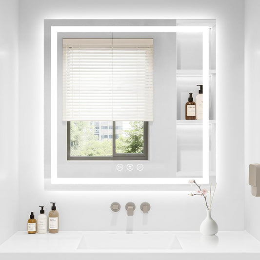 36X36 LED Bathroom Mirror with Lights, Anti-Fog, Backlit + Front Lit (CRI>90), Lighted Bathroom Vanity Mirror for Wall, Memory Function, Dimmable, Tempered Glass, Shatter-Proof, ETL