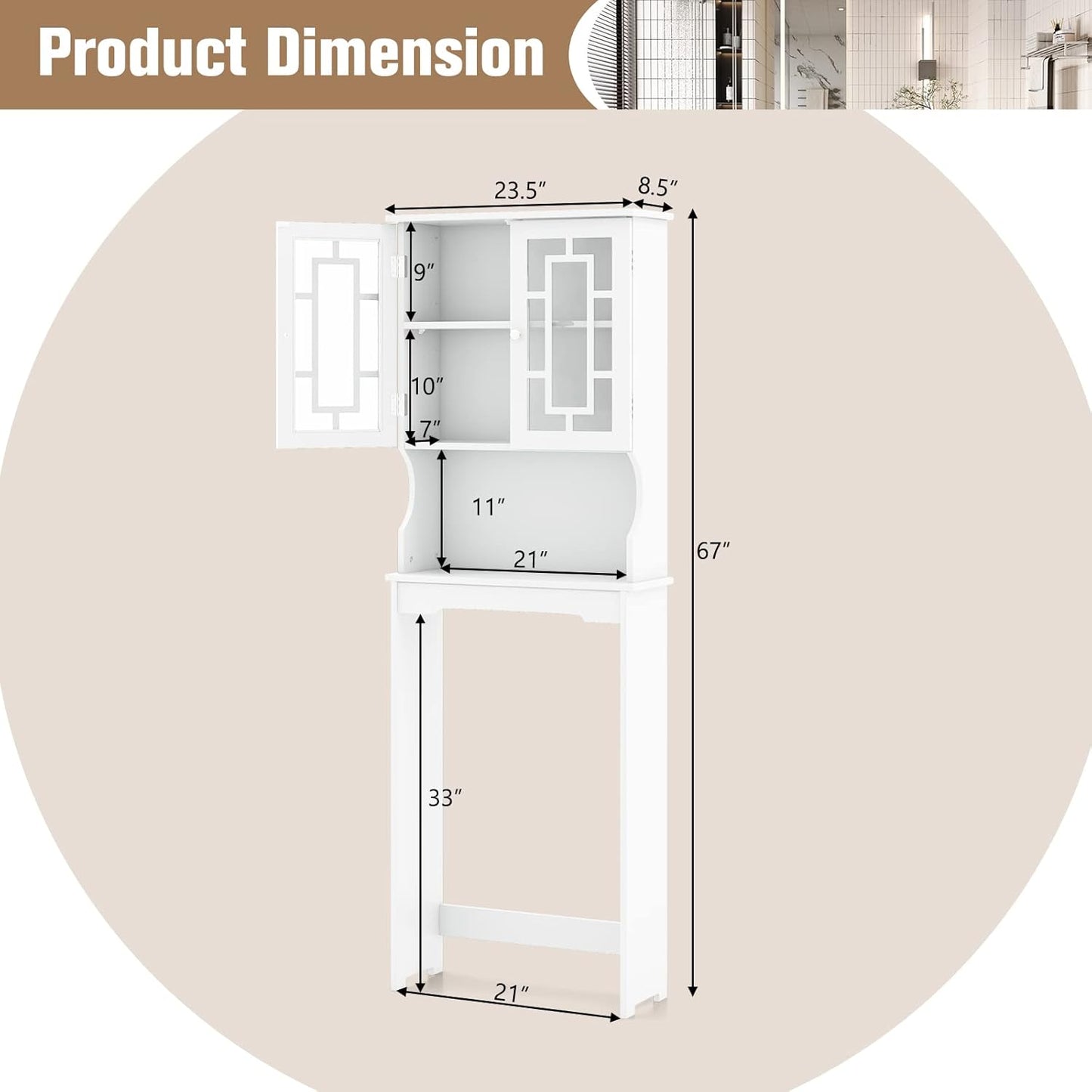 Giantex Over-The-Toilet Storage Space Saver, Bathroom Organizer with Cabinet and Shelf, Above Toilet Standing Rack (White)