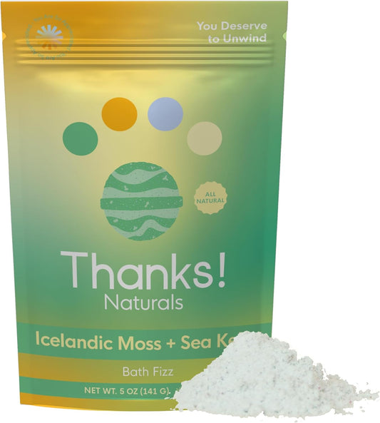 Bath Fizz, Icelandic Moss + Sea Kelp, Vegan & Natural Bath Fizz with Sea Moss, Vitamin E, Shea Butter & Himalayan Pink Salt, Spa at Home, Self Care Essential, Multiple Baths, 4 OZ