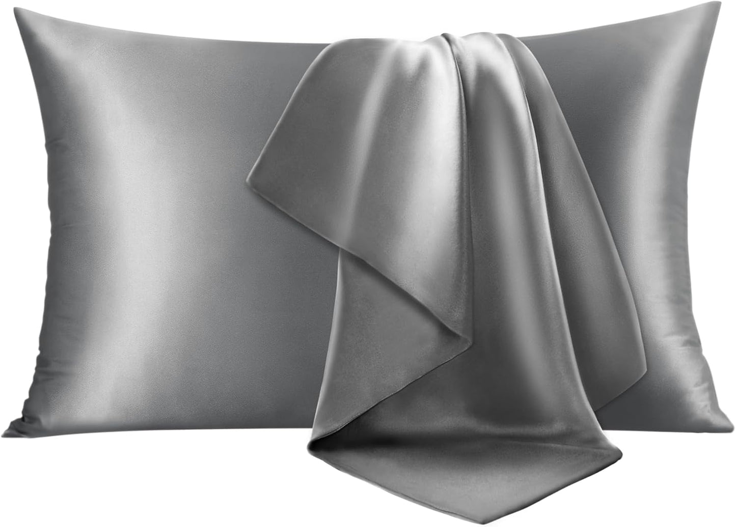 INFIIXSO Silk Pillow Cases Queen Size Set of 2-20x30Inches Silk Pillowcases with Hidden Zipper, Ultra Smooth and Soft Cooling Pillow Cases for Hot Sleepers (Dark Grey 20x30 Inches, 2 Pack)