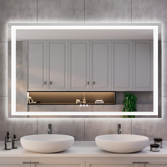 ISKM 50'' x 36' LED Mirror for Bathroom Lighted Vanity Mirror for Wall Front Lights + Backlit LED Bathroom Mirror Anti-Fog Tempered Glass ETL Listed