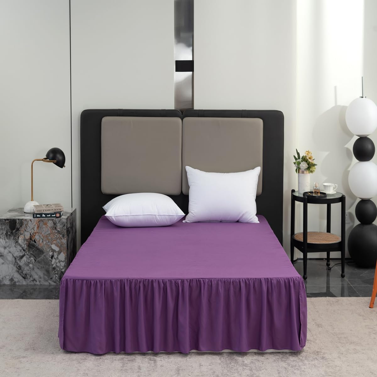 Bed Skirt Queen Size Ruffled Bed Skirt with Split Corners, 12 Inch Drop Dust Ruffle Bed Skirts with Platform, Grape