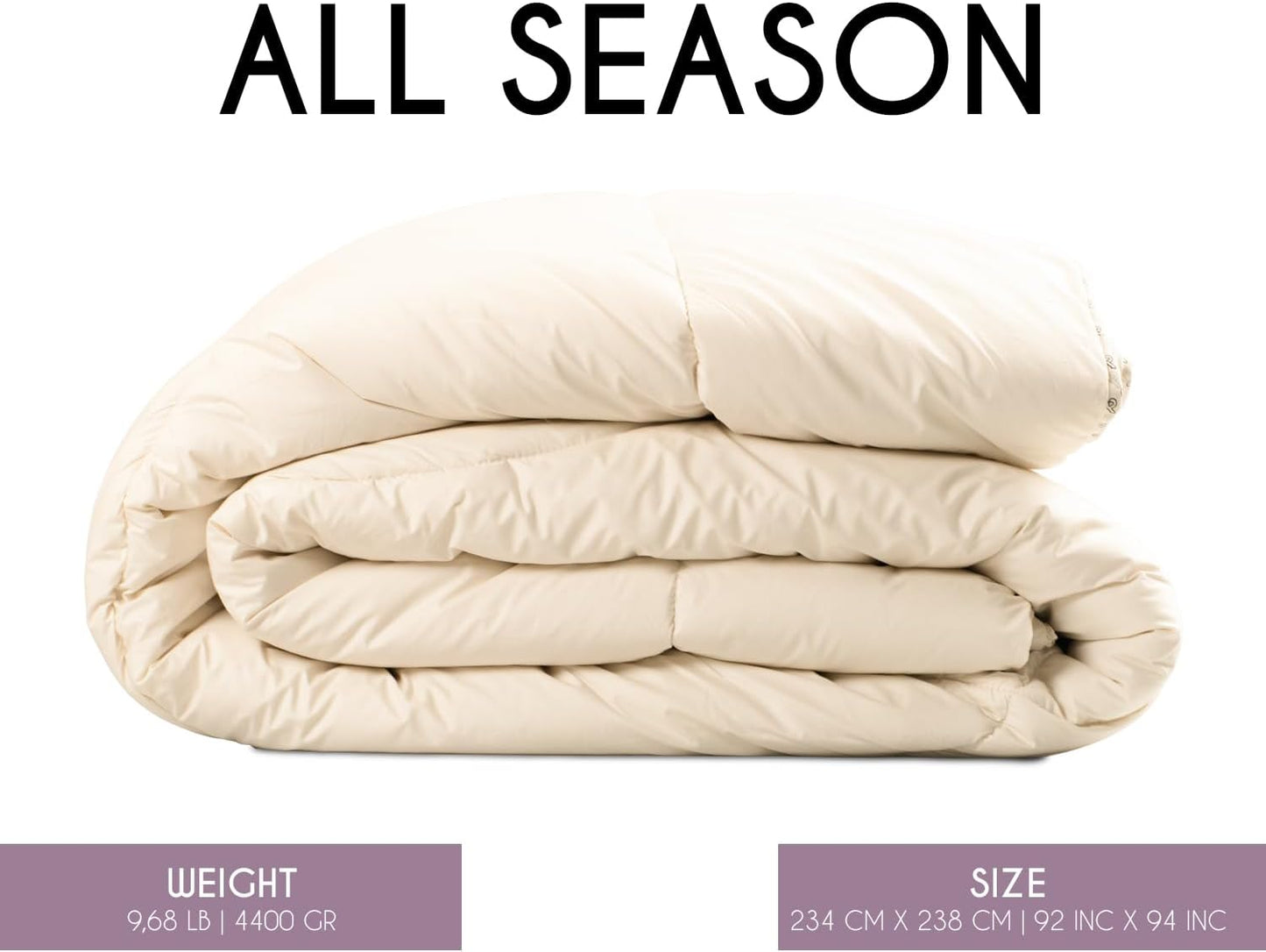 Queen All-Season Warm Fine Alpaca Duvet - Premium Cotton Cover, 4,66 lb Filling, Ideal for Year-Round Comfort, Lightweight & Temperature-Regulating, 92 x 94 inches