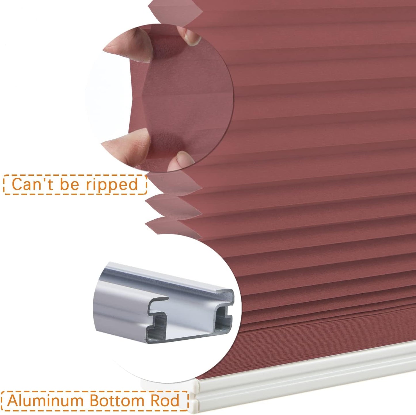 Persilux Custom Size Cordless Cellular Shades Light Filtering Roller Shades UV Protection Honeycomb Shades Pleated Window Shades for Home, Office and Doors Maroon