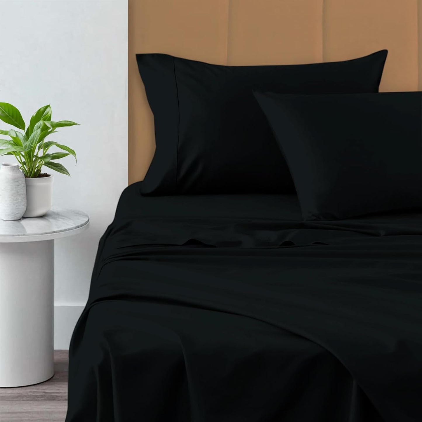 Pizuna Pure 100% Cotton Bed Sheets Set King Size Black, 800 Thread Count 100% Long Staple Cotton Sateen King Sheet Set with 15" Deep 2 Extra Pillowcases (Combed Cotton Bed Sheet Set)
