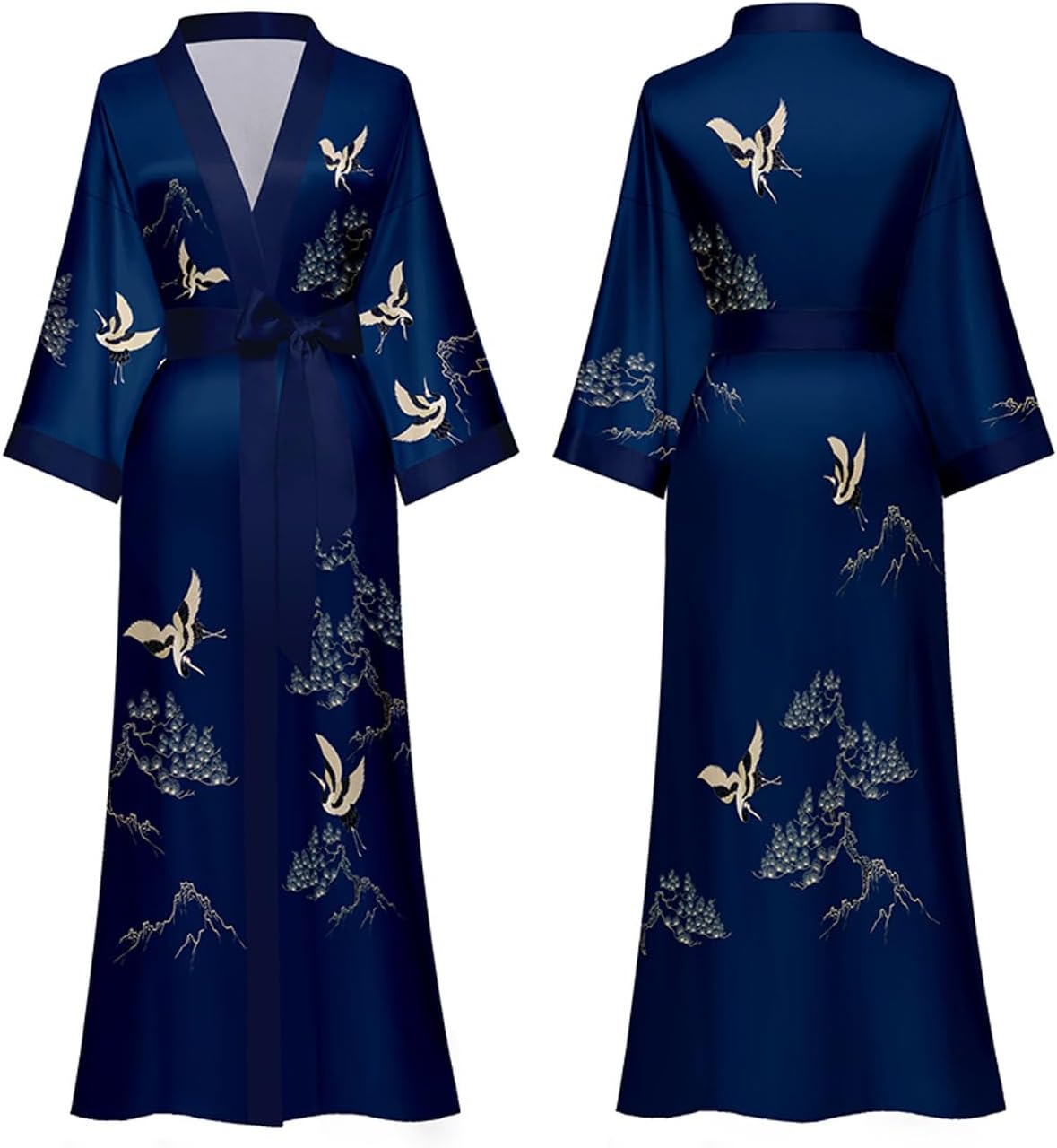 Silk Satin Robe for Women Long Japanese Kimono Robe Lightweight Soft Bathrobe Floral Luxury Dressing Gown
