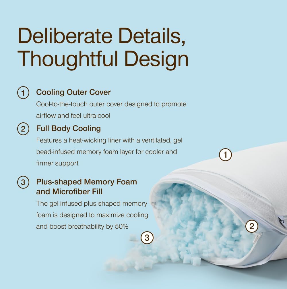 Coop Home Goods Cool+ Adjustable Cooling Body Pillow, 18x52, Cooling Gel Memory Foam & Microfiber, Side Sleeper & Pregnancy Pillow with Cool-to-The-Touch Washable Cover, Breathable Full Body Support