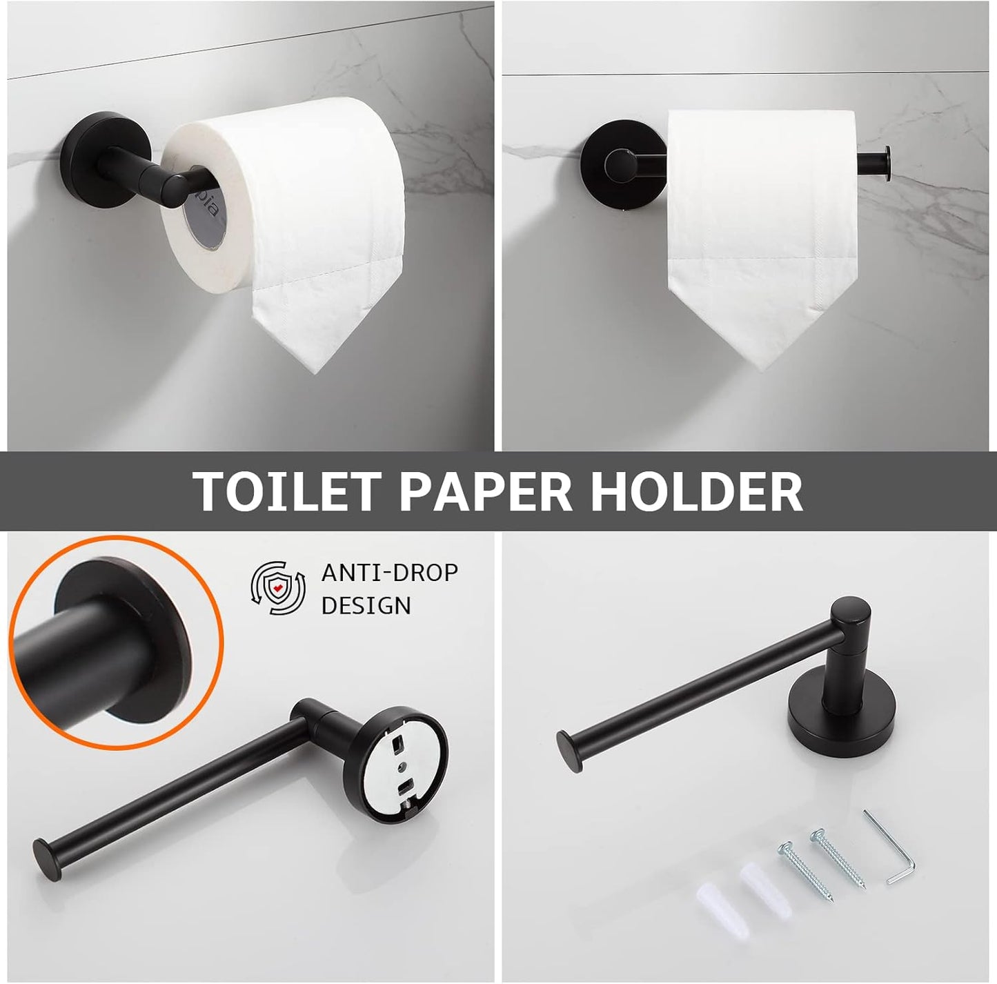 BGL Bathroom Hardware Set Matte Black 4-Pieces Bathroom Towel Rack 24 Inches Adjustable Bathroom Accessories Set
