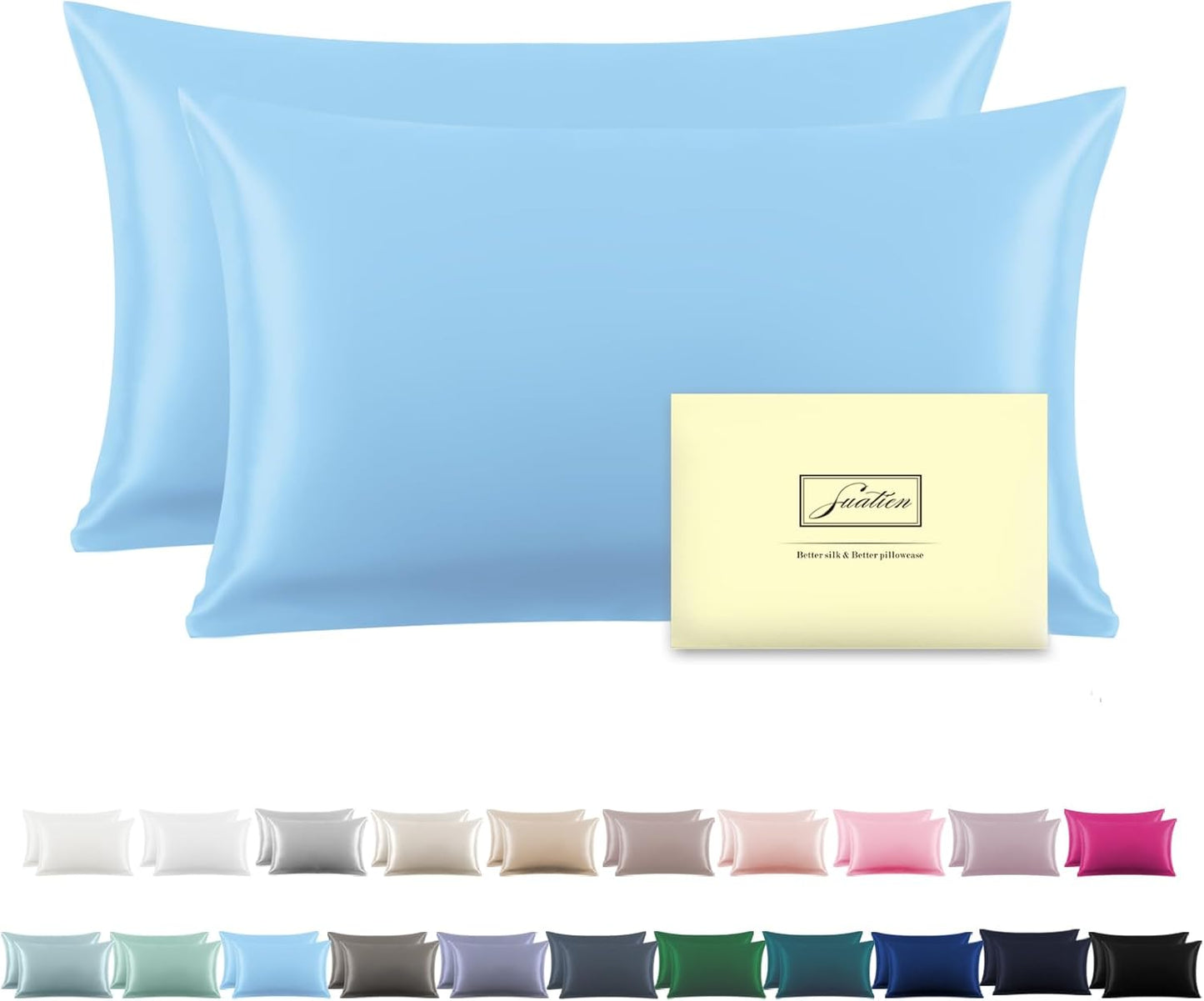 Silk Pillow Cases 2 Pack Soft Breathable and Sliky Queen Size Pillow Cases Set of 2,Natural Mulberry Satin Silk Pillowcase with Hidden Zipper for Hair and Skin (Sky Blue,20"X 30",2pcs)
