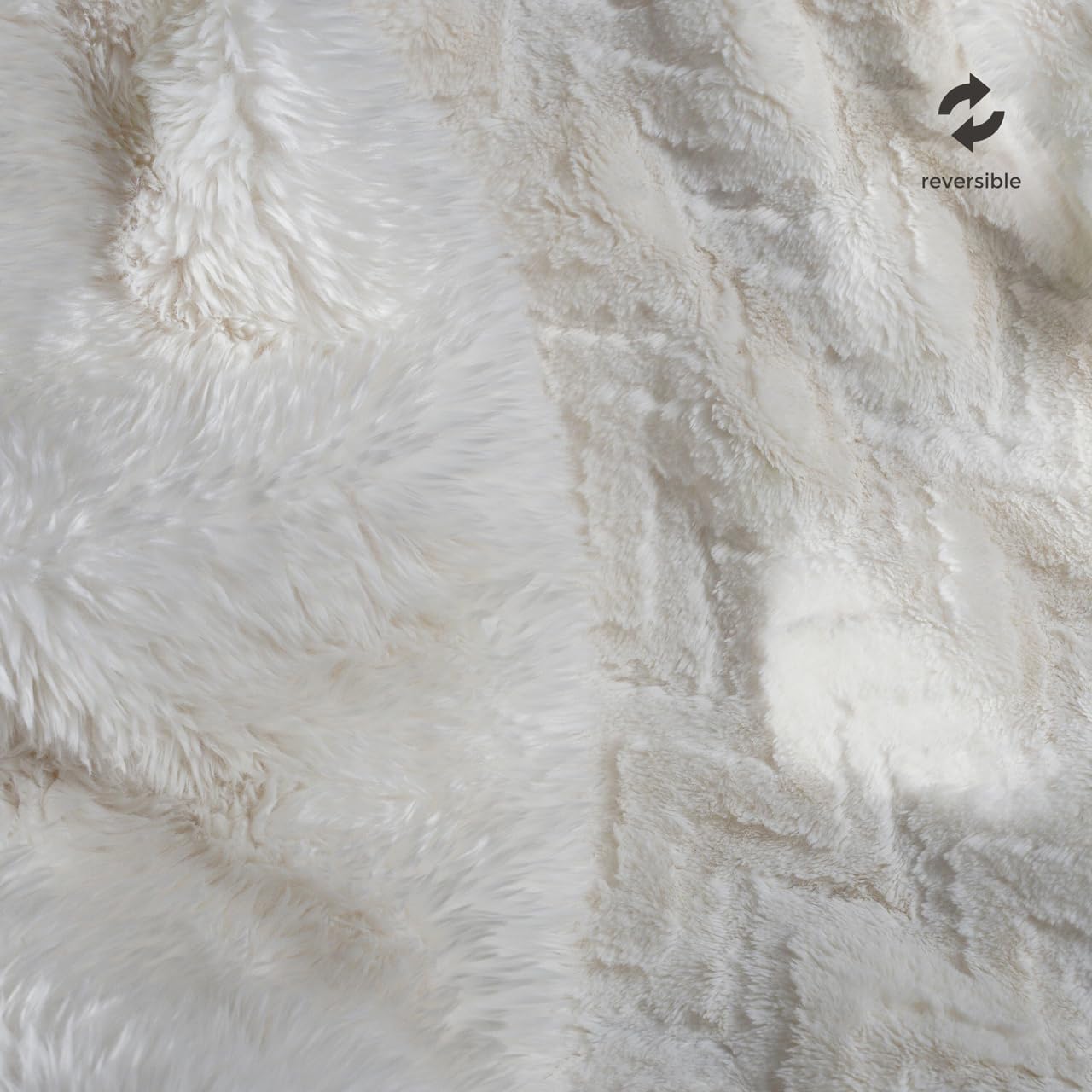 Mon Chateau 60" x 70" Crest Faux Fur Throw, Plush Luxury Blanket for Couch, Sofa, or Bed, Soft Reversible Throw Blanket for Sleeping, Home & Room Decor, Ivory Jacquard