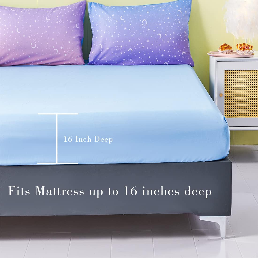 URBONUR Girls Comforter Set Full Size Gradient Purple Orange Moon Star Print Bedding Comforter with Sheets Set 6 Pcs Bed in A Bag (Comforter, Flat Sheet, Fitted Sheet, Pillowcases and Cushion Cover)