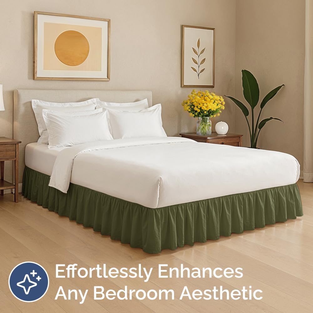 Bedskirt Queen Size Ruffle - 15 inch Drop Dust Ruffle Bed Skirt with Platform - Soft, Easy Fit, Premium Hotel Quality - Wrinkle, Fade & Shrink Resistant - for Women, Men, Kids and Teens - Sage Green