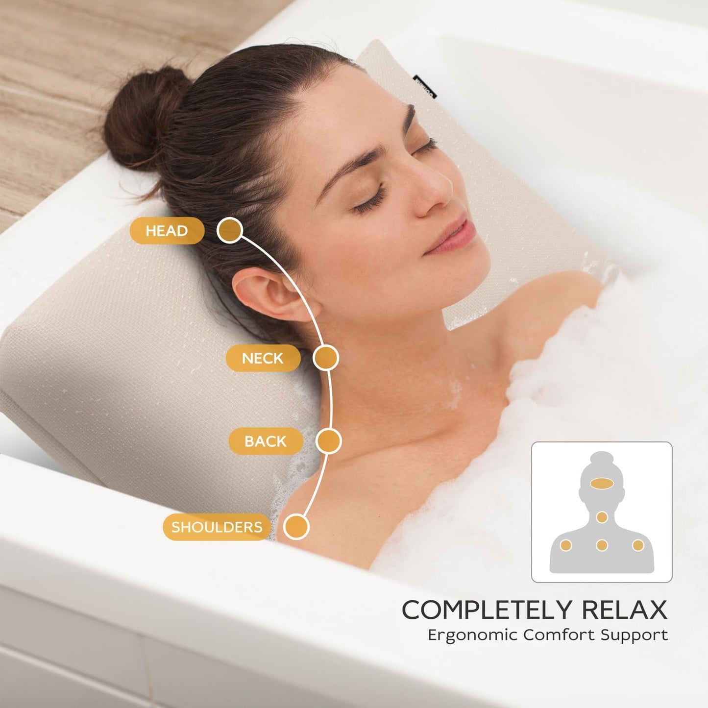 Bath Pillows for Tub Neck and Back Support,Bathtub Cushion backrest headrest Neck Pillow,tub Pillow for Bathtub,3D Mesh Core,Breathable,Quick-Drying,Ergonomic Relaxation (Pearl)